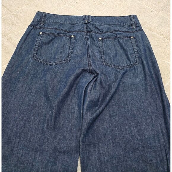 Michael Kors Womens Blue Denim Jeans Wide Leg Chain Accent Low Rise Size 8P - Picture 7 of 12